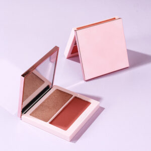 private label dual tone blush & highlighter palette – custom logo multi use matte blush compact wholesale